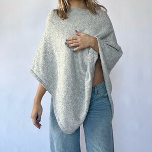 Poncho Sweater Gray Knit Boho
